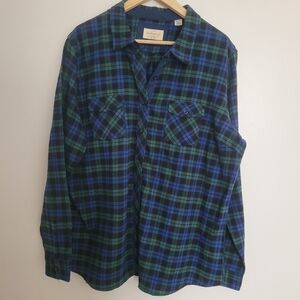 Weatherproof Vintage Blue Plaid Men's Shirt Button Down Size XXL 100% Cotton